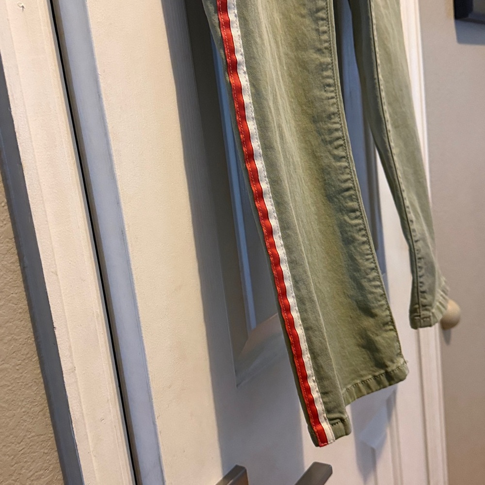 Frame Denim Khaki Green Pants with Coral and White Ribbon Accents - Picture 4 of 10
